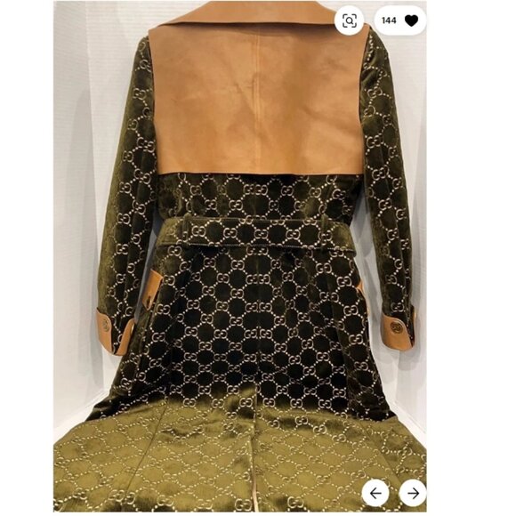 GUCCI GG LOGO MONOGRAM COAT SZ: EU(IT) 38 / US 2 SOFT RICH VELVET & LEATHER - Picture 6 of 16